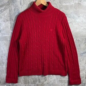 Chaps thick Red cable knit turtleneck sweater knitwear Woman's Large